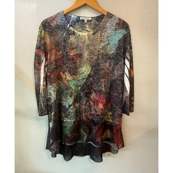 Jess & Jane Colorful Top Size XL Boho Art to Wear Funky - Picture 1 of 7